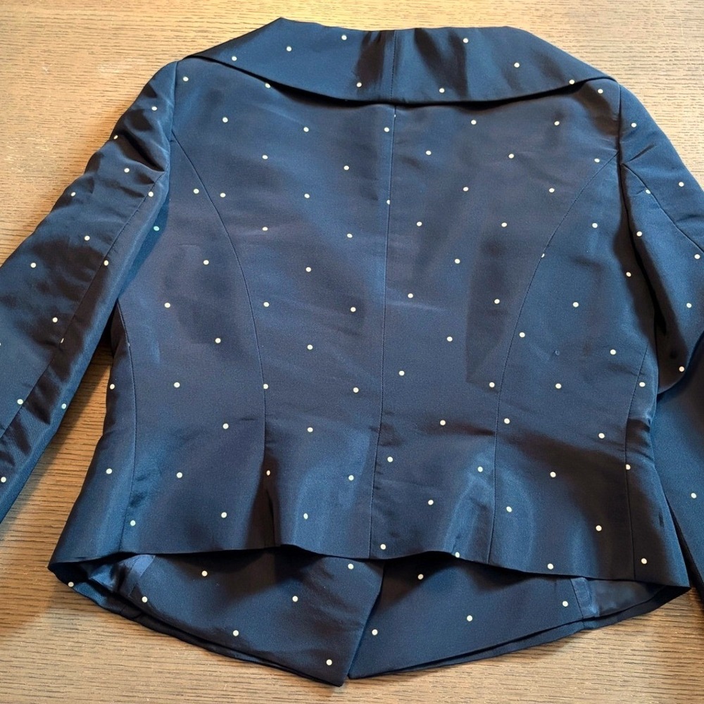 Escada Navy Blue Polka Dot Silk‎ Blend Double Breasted Shawl Collar Jacket 38 - Picture 6 of 16